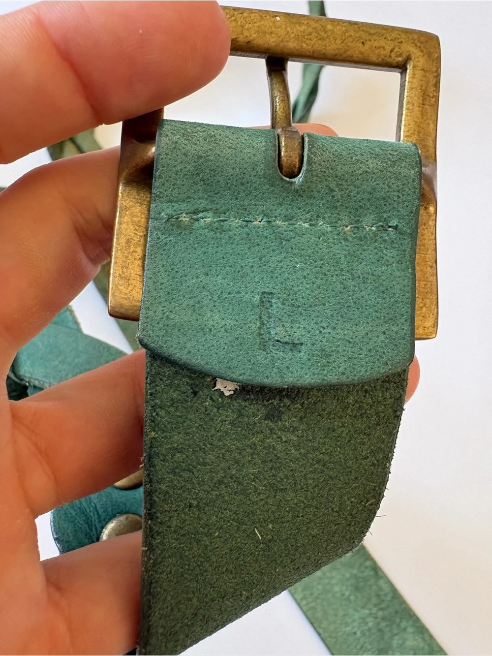 VNTG Old Navy Leather Green Braided Pleated Belt L Rivet Square Buckle Western